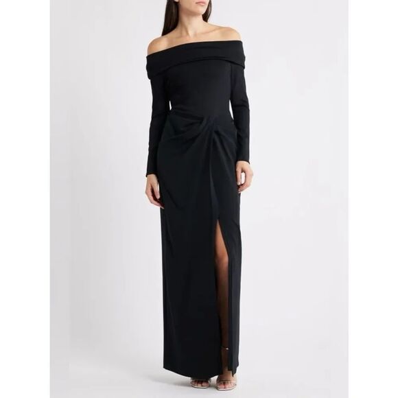 Ralph Lauren Dresses & Skirts - Lauren Ralph Lauren Women's Rib-Knit Off-The-Shoulder Gown Black Dress Size 10